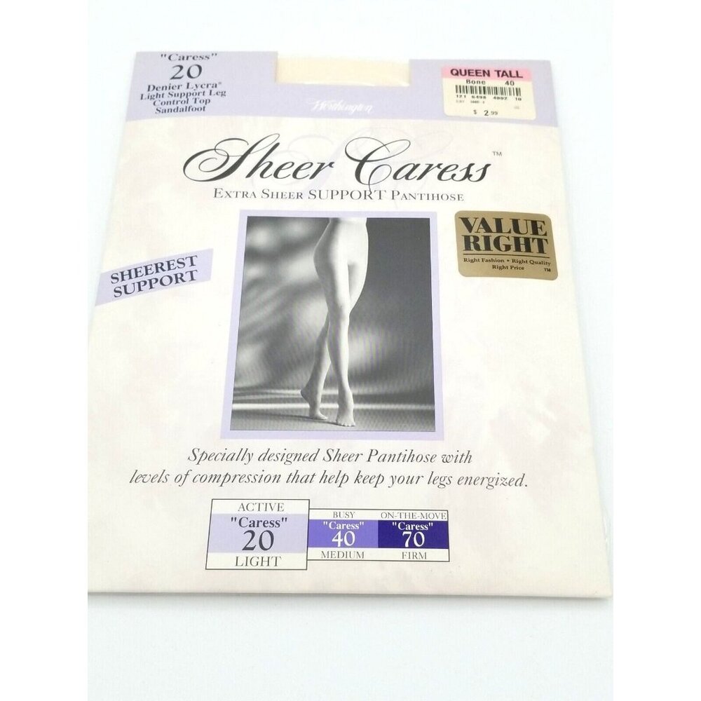 Sheer Caress‎ Support Pantyhose Queen Tall Bone Control Top Sandalfoot Leg